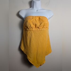 Zara Top yellow strapless bandeau crop top Open Tie Back